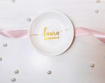 Personalized ceramic jewelry dish, engagement gift, custom jewelry dish, gift for bride, gift for bridesmaids, bridal party gifts, MOH