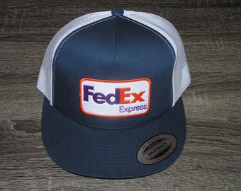 FedEx Express Patch on Trucker Hat Yupoong Classic 6006 Snapback Navy/White