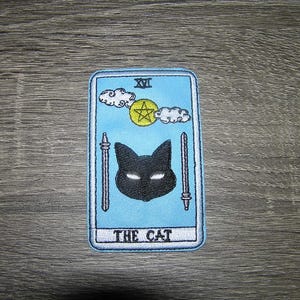 The Cat Tarot Card Goth Sun Swords Embroidered Iron On Patch 2.25&quot; x 3.5&quot;