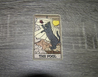 The Fool Tarot Card Foolish Cat Goth Embroidered Iron On Patch 2" x 3.5"