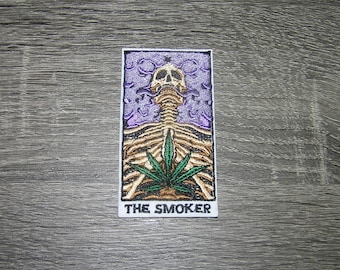 The Smoker Tarot Card Stoner Marijuana Embroidered Iron On Patch 1.75" x 3.5"