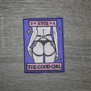 The Good Girl Naughty Sexy Underwear Tarot Card Embroidered Iron On Patch 2.5" x 3.25"