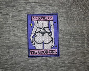 The Good Girl Naughty Sexy Underwear Tarot Card Embroidered Iron On Patch 2.5" x 3.25"