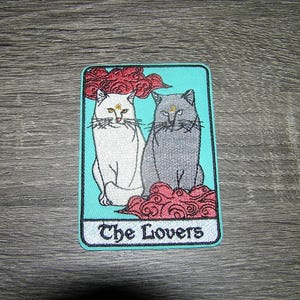The Lovers Tarot Card Two Cats Goth Punk Embroidered Iron On Patch 2.5&quot; x 3.5&quot;