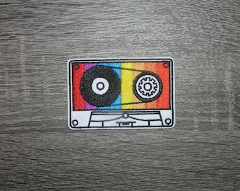 Cassette Tape Rainbow 80's & 90's Music Embroidered Iron On Patch 3" x 2"