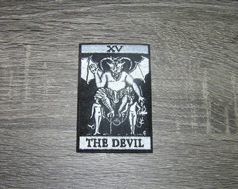 Parche termoadhesivo bordado de la carta del Tarot "El Diablo" (Satanás) de 5,7 x 8,9 cm