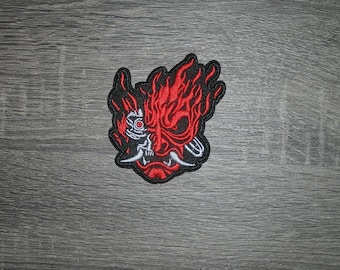 Cyber Demon Samurai Oni Hannya Cyberpunk Embroidered Iron On Patch 3.25" x 3.25"