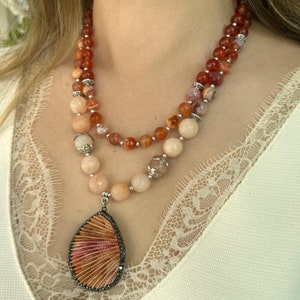 Agate Necklace, Agate Statement Necklace,Custom Gemstone Necklace,Red Agate Beaded Necklace, Handmade Necklace, Gift for her, Christmas Gift