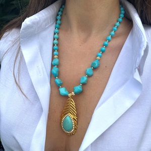 Multistrang Blau Und Rot Türkis Halskette für Frauen, Perlen Edelstein Halskette, Geschenke für Sie, Chunky Statement Choker, Valentinstag