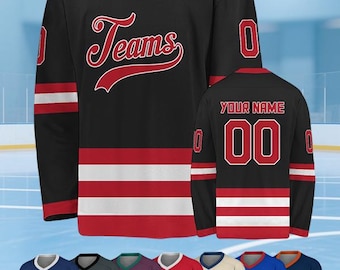 Camiseta de hockey sobre hielo personalizada, nombre y número de equipo personalizados, uniforme de hockey, regalo para fanáticos y amantes del hockey.