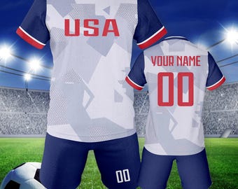 Custom USA Soccer Kit , Personalized Gifts Kids Youth Soccer Jersey Shorts Team Uniform with Name Number, Fans Gifts for Boys Girls