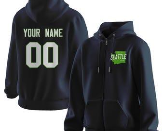 Custom Seattle Football Sweatshirt 3D Print Seattle Full-Zip Hoodies with Personalized Name Number Fans Gift for Men Women Youth