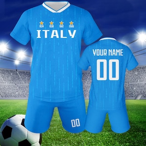 Custom Italy Soccer Kit, Personalized Name and Number Soccer Jersey for Kids, Boys Girls Youth Soccer Uniform, Fans Blue Athletic Shirts