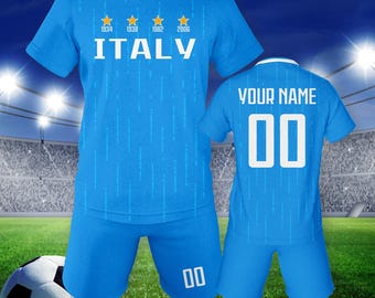 Custom Italy Soccer Kit, Personalized Name and Number Soccer Jersey for Kids, Boys Girls Youth Soccer Uniform, Fans Blue Athletic Shirts