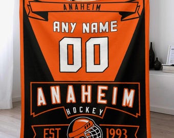 Anaheim Hockey Blankets Personalized Hockey Gifts for Teen Boys ＆ Girls, Custom Name Number Coach Gift Ice Hockey Team Color Throw Blanket