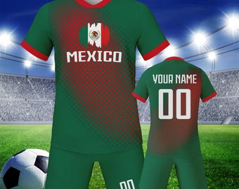 Mexico gepersonaliseerd voetbalshirt met naamnummer, aangepast voetbaluniform voor kinderen, trainingstruien jeugdvoetbalteam, cadeau jongens meisjes fans