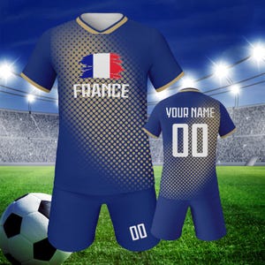 France Kids Soccer Jersey Shorts Set, Custom Soccer Kit, Youth Team Uniform, Personalized Name Number Training Set, Boys Girls Fans Gift