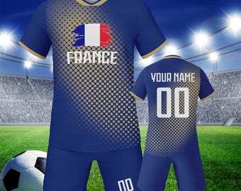 France Kids Soccer Jersey Shorts Set, Custom Soccer Kit, Youth Team Uniform, Personalized Name Number Training Set, Boys Girls Fans Gift