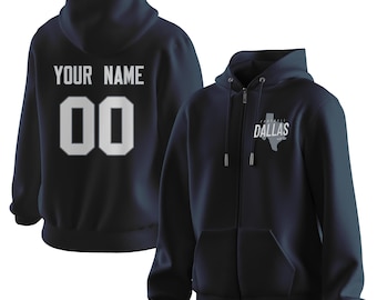 Custom Dallas Football Full-Zip Hoodie, 3D Print Personalized Name Number Sweatshirt for Men Women Youth, Football Fans Gift S-3XL