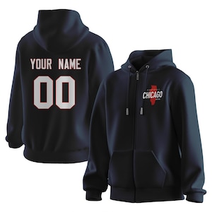 Chicago City Custom Football Hoodies for Men Women Youth Personalized Name and Number Zip Up Hooded Sweatshirt Football Team Fans Gift
