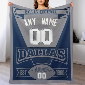 Custom Dallas Football Blanket with Name Number Personalized Flannel Throw Blankets Men Women Boy Football Style Blanket Decor Gifts