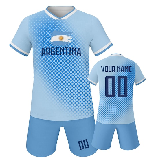 Custom Argentina Kids Soccer Jersey and Shorts Set, Personalized