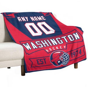 Washington Custom Ice Hockey Blanket - Personalized Hockey Throw Blanket with Name Number - Unique Ice Hockey Gifts for Players & Coaches