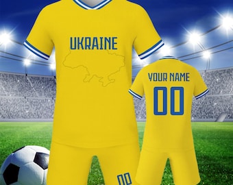 Custom Kids Soccer Jersey Ukraine Personalized Youth Shirts & Shorts Set with Printed Name Number Athletic Uniforms for Boy Girl 3-14Year