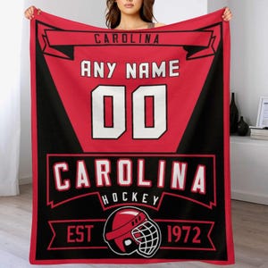 Custom Hockey Blanket Carolina City Ice Hockey Throw Blanket for Teen Boys Girls Personalized Name Number Fans Gift for Hockey Players