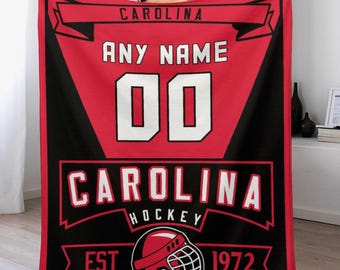 Custom Hockey Blanket Carolina City Ice Hockey Throw Blanket for Teen Boys Girls Personalized Name Number Fans Gift for Hockey Players