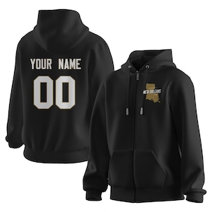 Custom Football Hoodies New Orleans Personalized Football Team Sweatshirt 3D Print Name & Number Full-Zip Hoodie for Men Women Youth