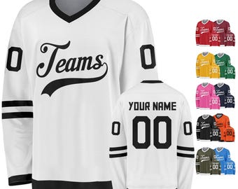 Camiseta de hockey personalizada para hombres, mujeres, jóvenes y niños, camiseta de hockey sobre hielo personalizada, uniforme de equipo de hockey con nombre y número impresos, regalo para fanáticos del hockey.