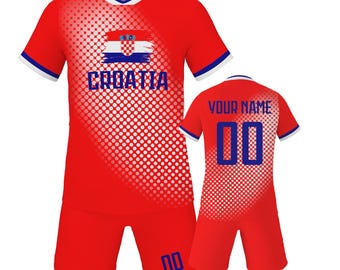 Custom Croatia Kids Soccer Kit, Personalized Football Set with Name & Number, Perfect Gift for Young Croatia Fans, Boys Girls Soccer Jersey