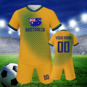 Custom Australia Soccer Jersey Kit for Kids, Personalized Name Number Kids Youth Soccer Team Uniform, Soccer Lover Gifts for Boys Girls