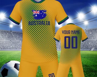 Aangepaste Australische voetbalshirtkit voor kinderen, gepersonaliseerd naamnummer uniform kindervoetbalteam jeugd, cadeaus voetballiefhebber voor jongens meisjes