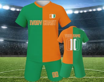 Ivory Coast Custom Kids Soccer Jersey Youth Soccer Team Uniform Personalized Name Number Training Set for Boys Girls Soccer Lovers Gift