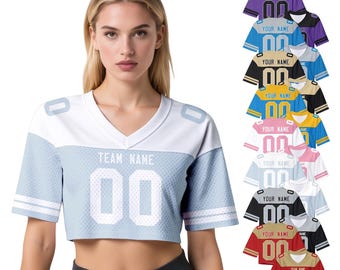 Personalized Crop Football Jersey for Women & Girls, Custom Team Name Number Crop Top, Streetwear Shirts Tour Concert Shirt Cheer Jersey