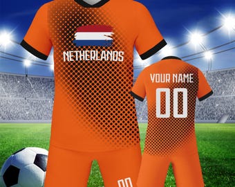 Custom Soccer Jersey Kids Netherlands Personalized Name Number Soccer Uniform, Kids Soccer Kit, Soccer Lover Gifts for Boys Girls 3-14Y