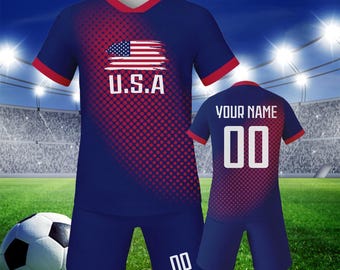 Custom USA Soccer Jersey Shorts, Personalized Gifts Kids Youth Soccer Team Uniform with Name Number, Soccer Lover Gifts for Boys Girls