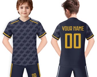 Aangepaste kindervoetbaltrui set voor jongens meisjes, voetbaluniform jeugdteam, gepersonaliseerde naamnummer trainingstruien, cadeau voetbalfans