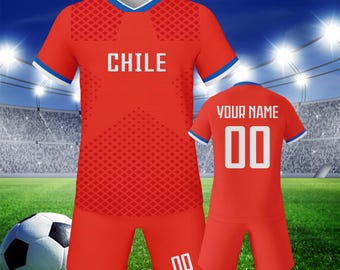 Custom Chile Kids Soccer Jersey Kit for Boys and Girls Personalized Soccer Uniform with Printed Name Number Soccer Lovers Gift