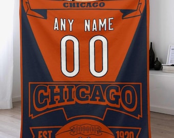 Personlig Chicago Football-filt, anpassade lagfiltar, sportgåva till spelare, tränare eller fan, anpassad namn- och nummerfilt