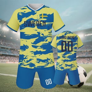 Custom Sweden Soccer Jerseys for Kids Boys Girls Personalized Soccer Team Uniforms with Name Number Soccer Team Shirts Shorts Set