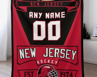 New Jersey Custom Ice Hockey Blanket - Personalized Name & Number Throw Blanket for Boys, Girls, Hockey Fans, Players, Coaches Gift