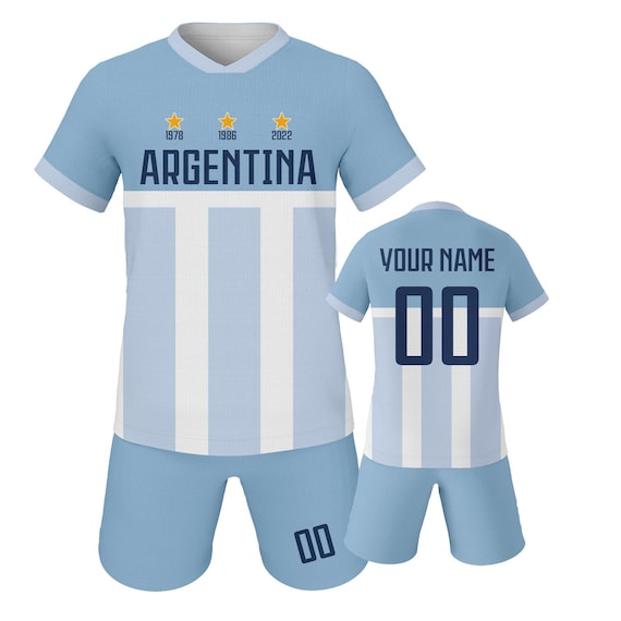 Custom Argentina Kids Soccer Jersey and Shorts Set, Personalized