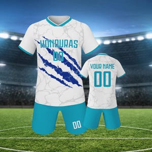 Custom Honduras Soccer Jersey and Shorts Set, Kids Personalized Name Number Soccer Kit, Boys Girls Youth Soccer Uniform, Soccer Fans Gift