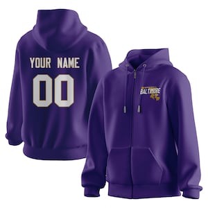 Baltimore Custom Football Hoodie for Men Women Youth Fans Gift 3D Print Zip Football Team Hooded Sweatshirt with Personalized Name Number