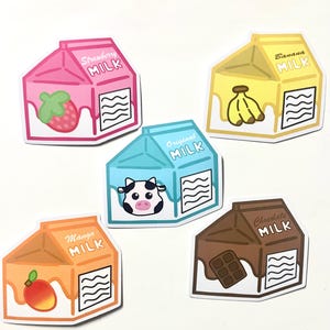Autocollants mignons de lait || Lait au chocolat || Lait de banane || Lait de mangue || Lait à la fraise || Autocollant en vinyle || Autocollant holographique || Sticker pour ordinateur portable