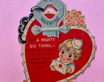 Vintage Valentines Day Card Sailor Boy with Love Letter and 4 Way Anchor Stand