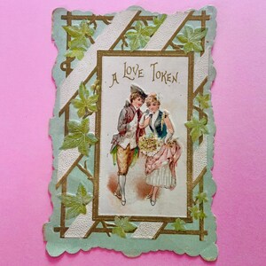 Biglietto di San Valentino vintage Biglietto romantico con uomo e donna dell'era della Rivoluzione francese